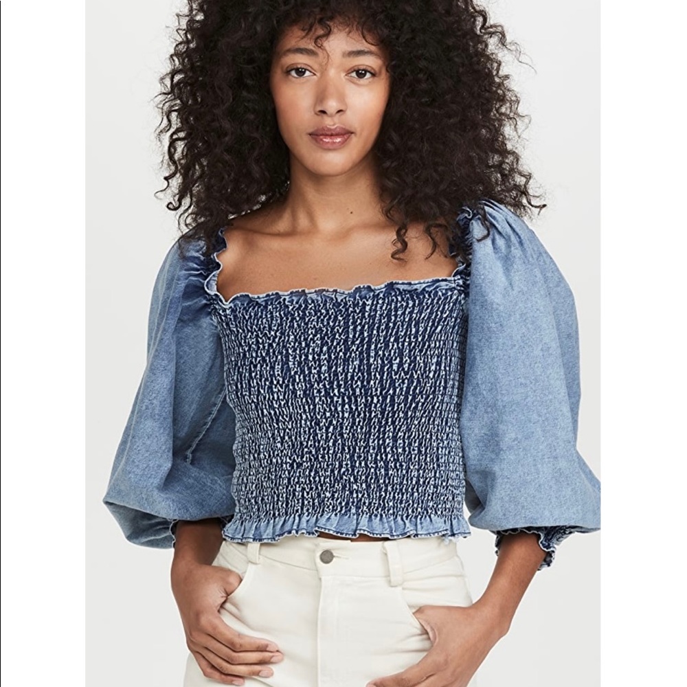 Something Navy Chambray Smocked Top
